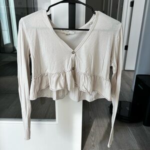 UO Cropped Long Sleeve Babydoll Top